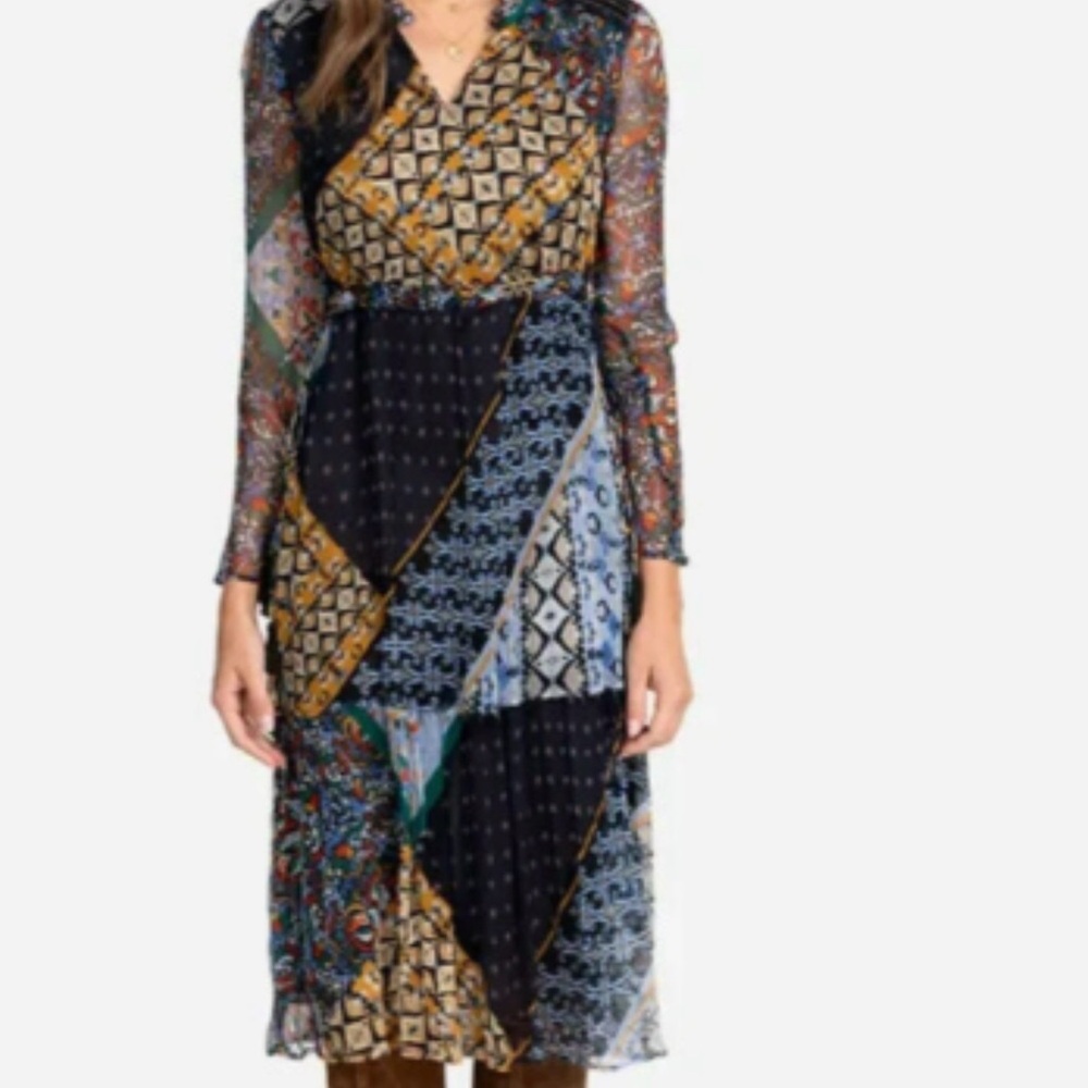 Johnny Was Vibrant Patchwork Long Sleeve Dress